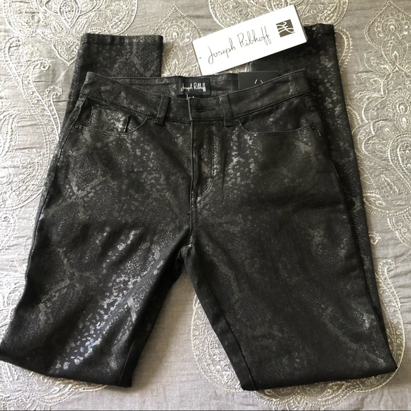 Joseph Ribkoff Black Sparkly Metallic Coated Jeans